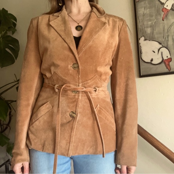Vintage 70s Winlit Suede Genuine Leather Tie Waist Western Jacket XS/S - Picture 2 of 15